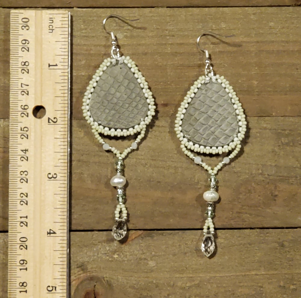 Image of Aleut Green with Envy Salmon Skin Beaded Earrings