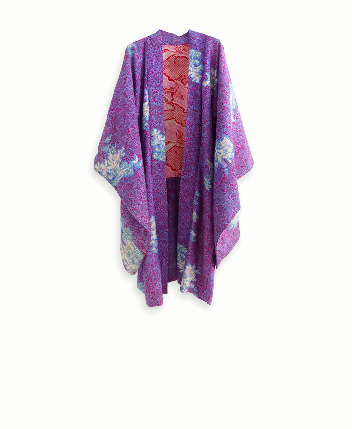 Image of Kort kimono af lilla silke med templer - vendbar