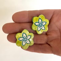 Image 2 of Flower Earrings - Green & Blue