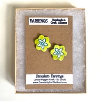 Image 4 of Flower Earrings - Green & Blue