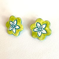 Image 1 of Flower Earrings - Green & Blue 