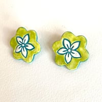 Image 1 of Flower Earrings - Green & Blue