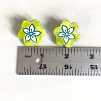 Image 3 of Flower Earrings - Green & Blue