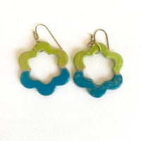 Image 1 of Flower Hoop Earrings - Green & Blue