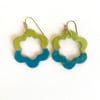 Flower Hoop Earrings - Green & Blue