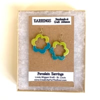 Image 3 of Flower Hoop Earrings - Green & Blue