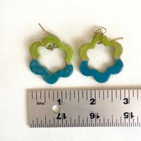 Image 2 of Flower Hoop Earrings - Green & Blue
