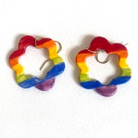 Image 1 of Rainbow Earrings - Flower Hoops