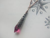 Image 5 of Medieval Pointed Pendulum Necklace on 18" Chain, Cerise & Antique Copper