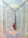 Medieval Pointed Pendulum Necklace on 18" Chain, Cerise & Antique Copper