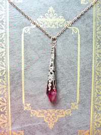 Image 2 of Medieval Pointed Pendulum Necklace on 18" Chain, Cerise & Antique Copper