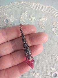 Image 3 of Medieval Pointed Pendulum Necklace on 18" Chain, Cerise & Antique Copper