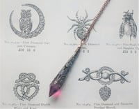 Image 4 of Medieval Pointed Pendulum Necklace on 18" Chain, Cerise & Antique Copper