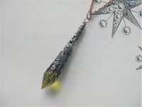 Image 5 of Medieval Pointed Pendulum Necklace on 18" Chain, Olive & Antique Copper