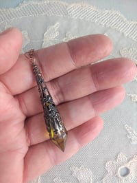 Image 4 of Medieval Pointed Pendulum Necklace on 18" Chain, Olive & Antique Copper