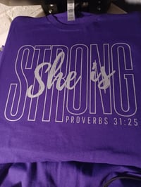 Image 1 of She is Strong t shirt (silver logo)