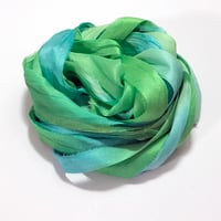 Image 2 of 10YD PARAKEET HAND DYED SARI SILK RIBBON/HAND DYED BY COLOR KISSED SILK