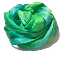 Image 3 of 10YD PARAKEET HAND DYED SARI SILK RIBBON/HAND DYED BY COLOR KISSED SILK