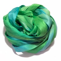 Image 1 of 10YD PARAKEET HAND DYED SARI SILK RIBBON/HAND DYED BY COLOR KISSED SILK