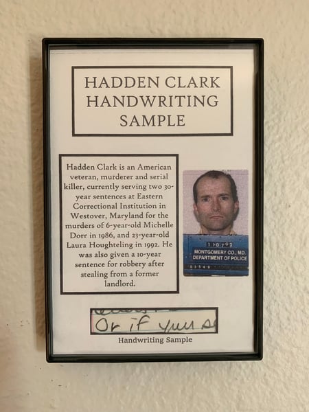 Image of Hadden Clark "The Cross Dressing Cannibal" Handwriting Sample Frame