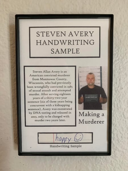 Image of Steven Avery (Making a Murderer) Handwriting Sample Frame