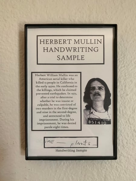 Image of Herbert Mullin "Earthquake Killer" Handwriting Sample Frame