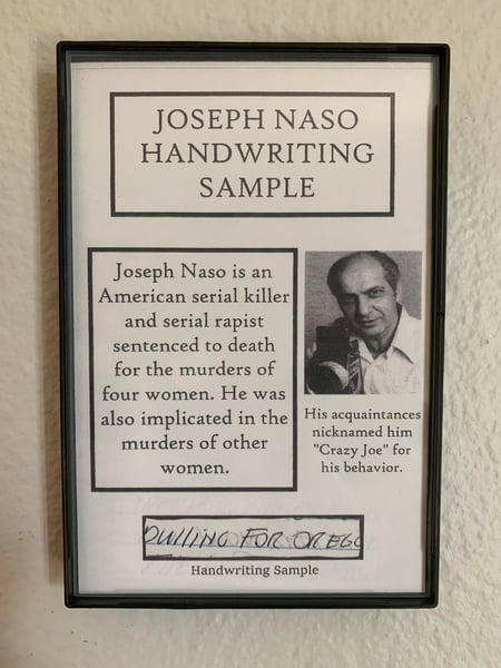 Image of Joseph Naso "Crazy Joe" Handwriting Sample Frame