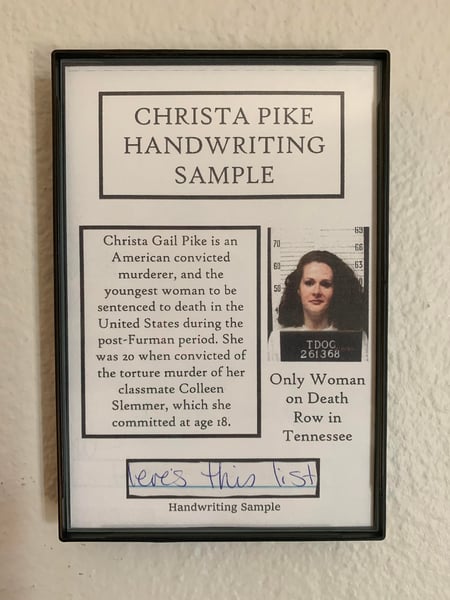Image of Christa Pike "Jealousy Killer" Handwriting Sample Frame