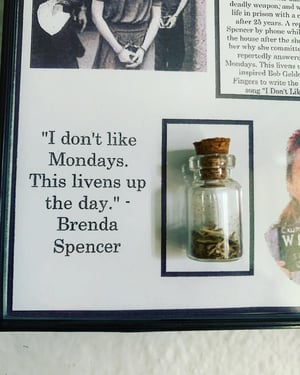 Image of Brenda Spencer "I Don't Like Mondays" Crime Scene Lawn Clippings Frame