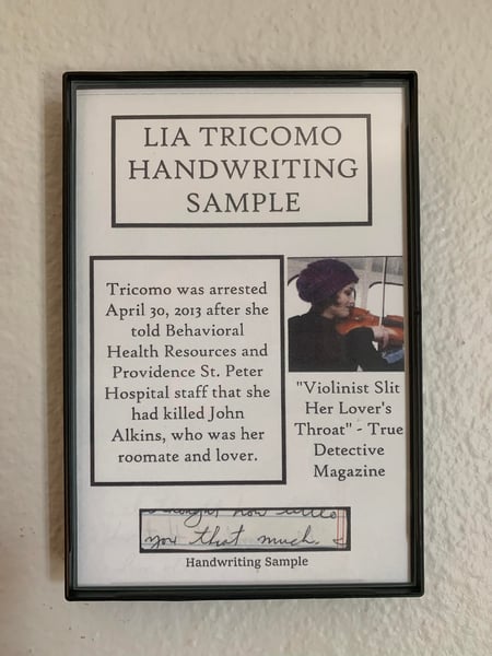 Image of Lia Tricoma "Killer Violinist" Handwriting Sample Frame