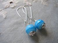 Image 4 of Turquoise Swirl Lampwork Bead Long Silver Earrings