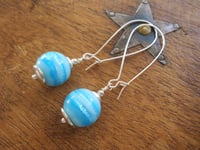 Image 3 of Turquoise Swirl Lampwork Bead Long Silver Earrings