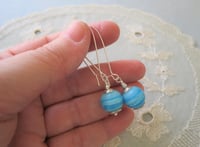 Image 2 of Turquoise Swirl Lampwork Bead Long Silver Earrings