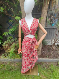Image 6 of Pasha Co ord set top and frill wrap skirt - Red