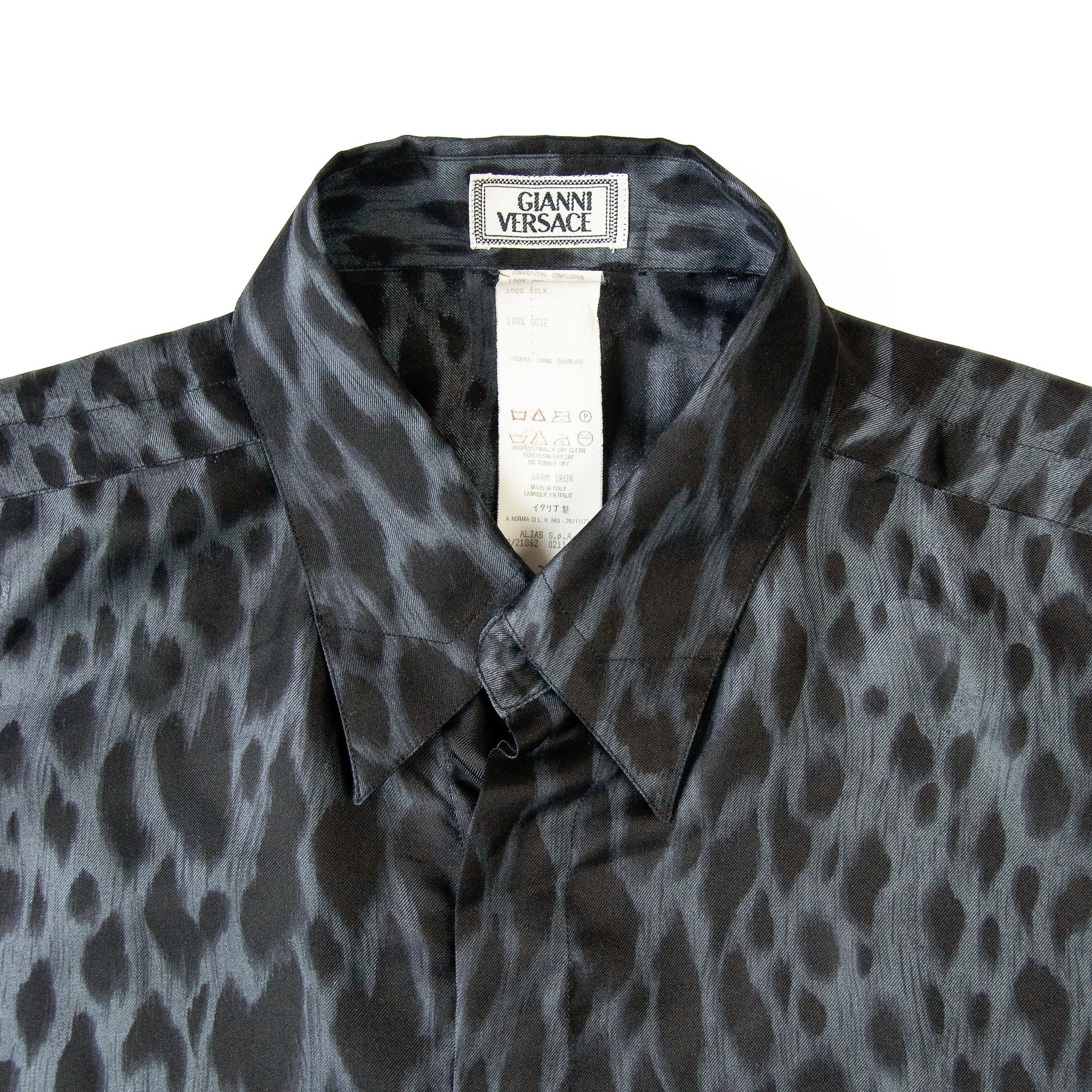 Image of Gianni Versace 1992 Leopard Print Mens Silk Shirt