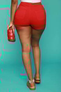 Image 2 of Red Solid Stretch Shorts