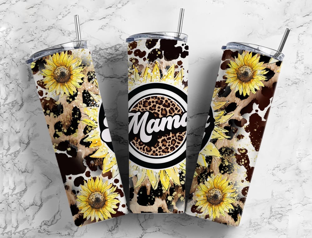 Image of Sunflower Cowhide Leopard Print Mama Tumbler