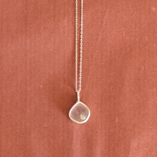 Image of Rose Quartz mixed cut water drop shape silver necklace