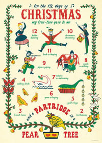 Cavallini & Co. 12 Days of Christmas Poster, Archival Paper, Matte