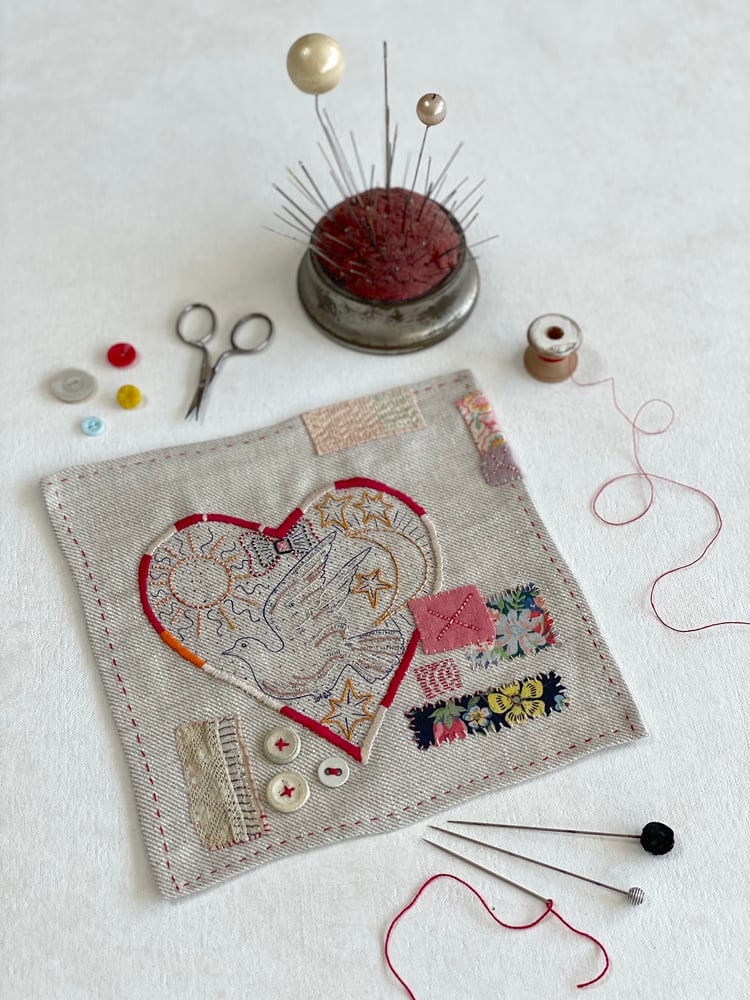 Image of Dove & Heart  (Embroidery Project)