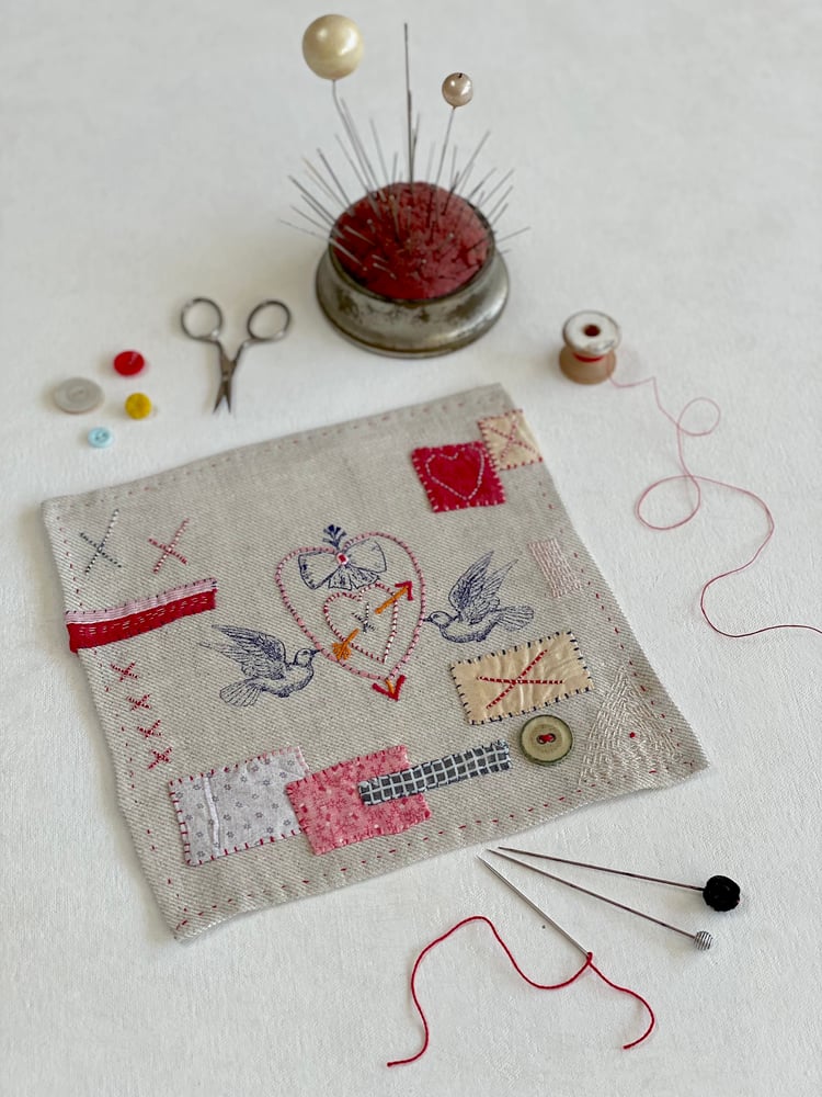 Image of Heart & Doves Embroidery Template