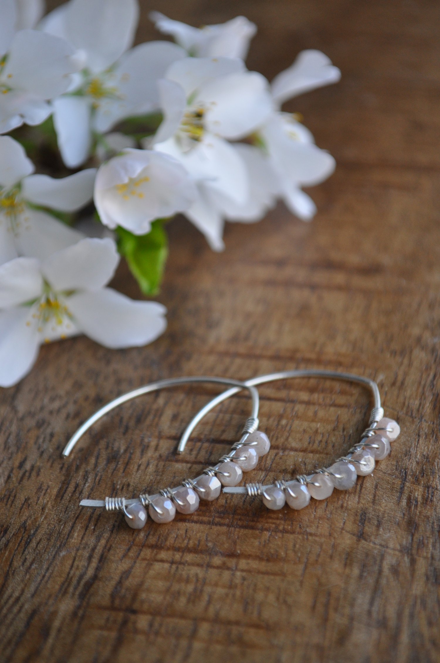Image of Mystic Peach Moonstone Swoops in Sterling Silver
