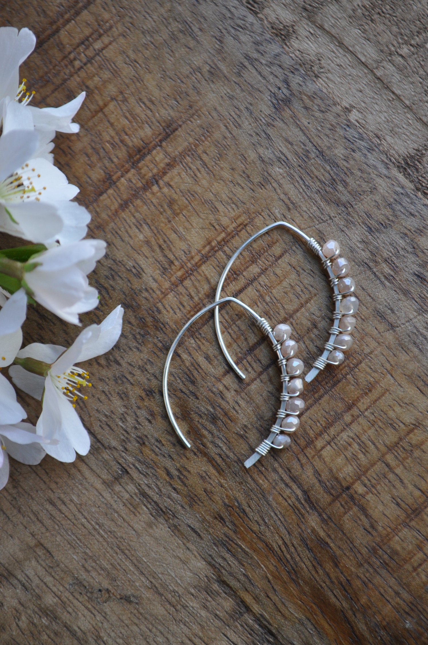 Image of Mystic Peach Moonstone Swoops in Sterling Silver