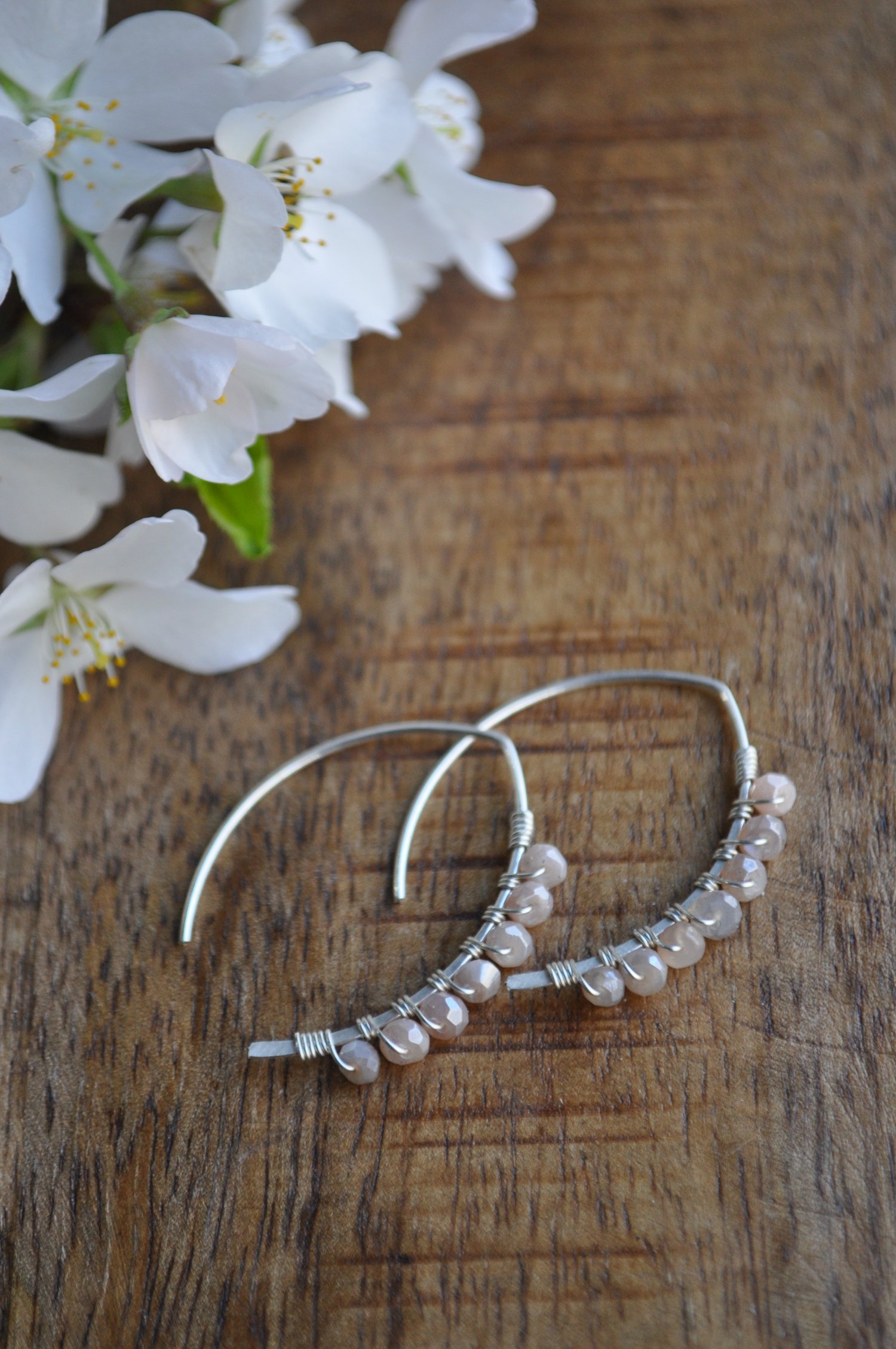Image of Mystic Peach Moonstone Swoops in Sterling Silver