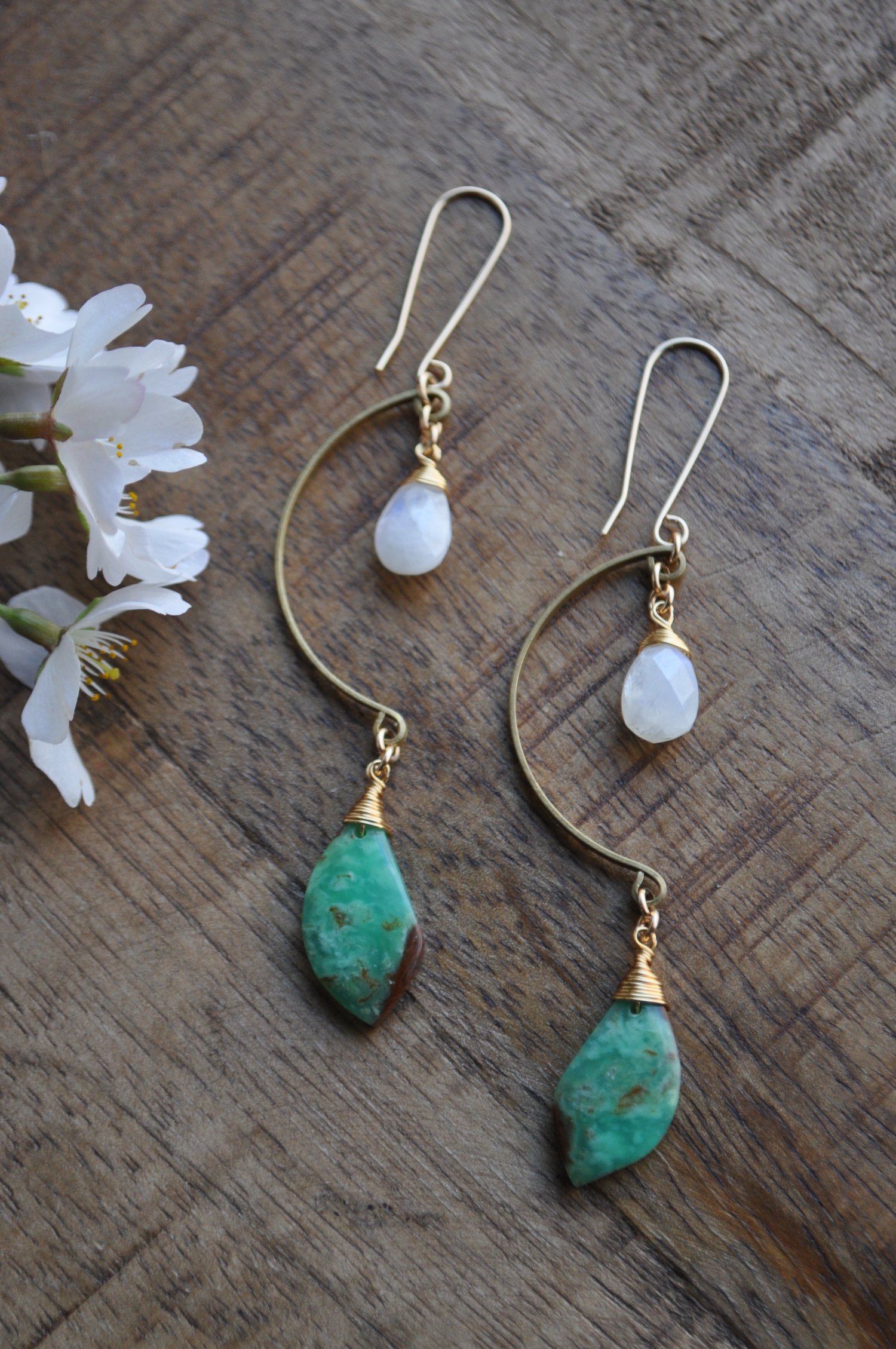 Image of The Honeysuckle Dangles in Chrysoprase and Rainbow Moonstone