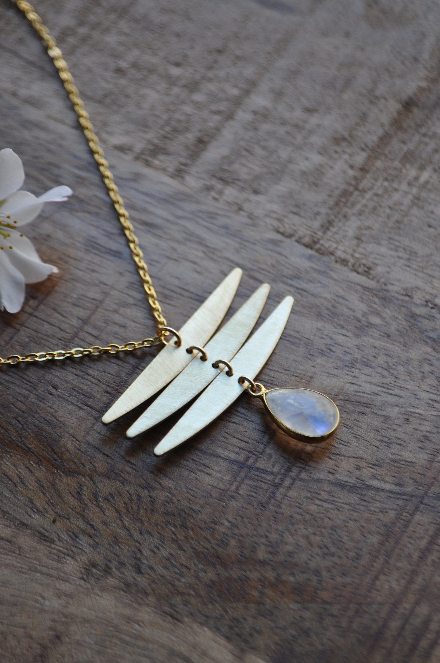 Image of The Dragonfly Necklace in Rainbow Moonstone 