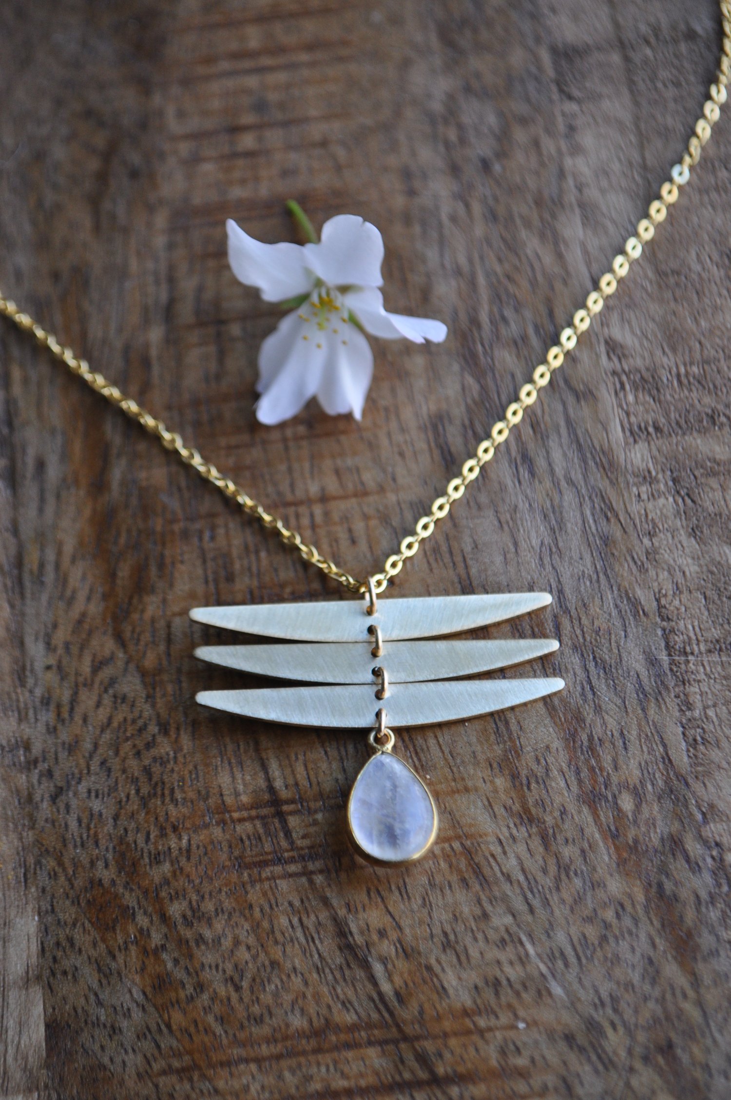 Image of The Dragonfly Necklace in Rainbow Moonstone 