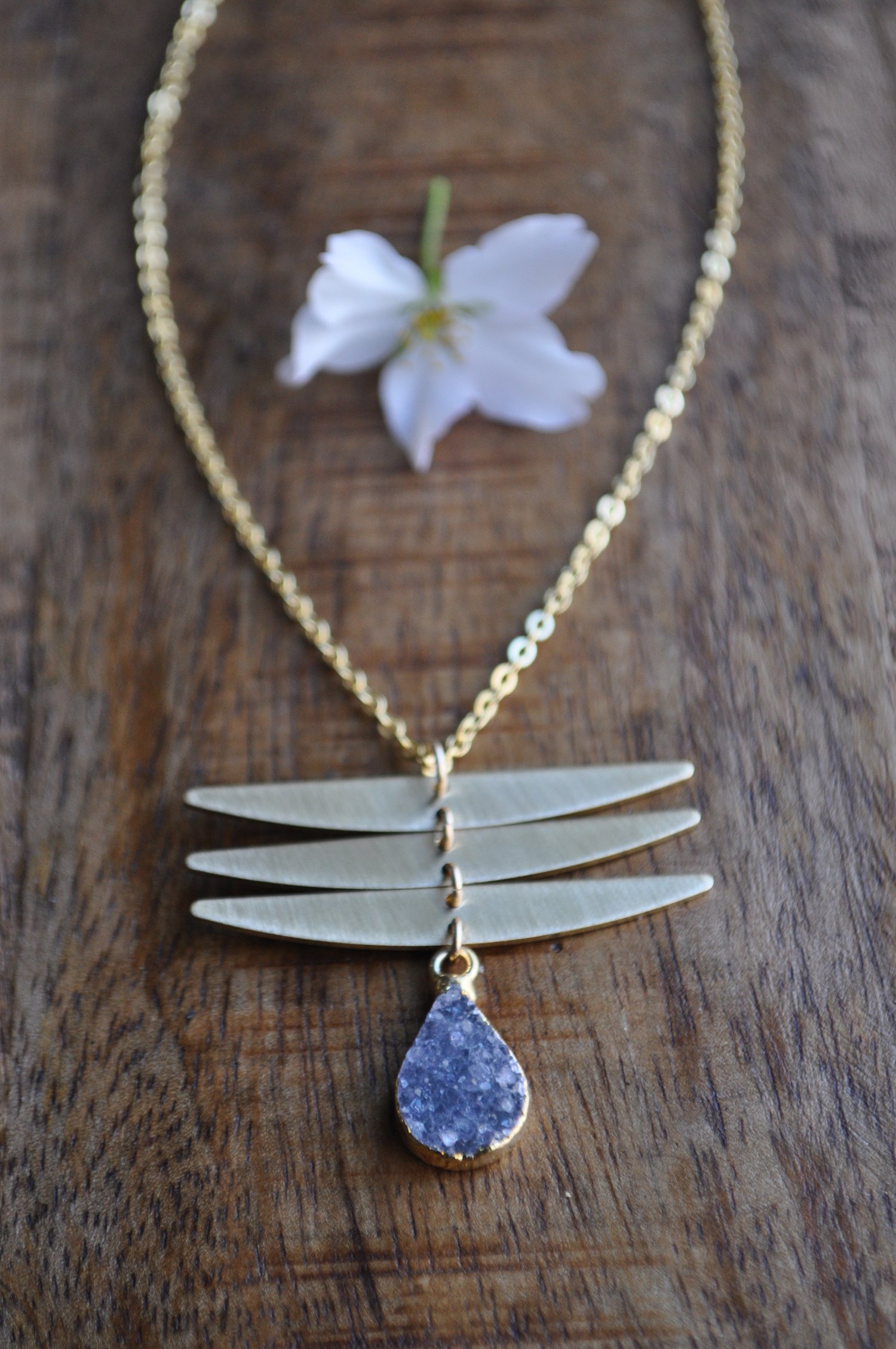 Image of The Dragonfly Necklace Gray Druzy