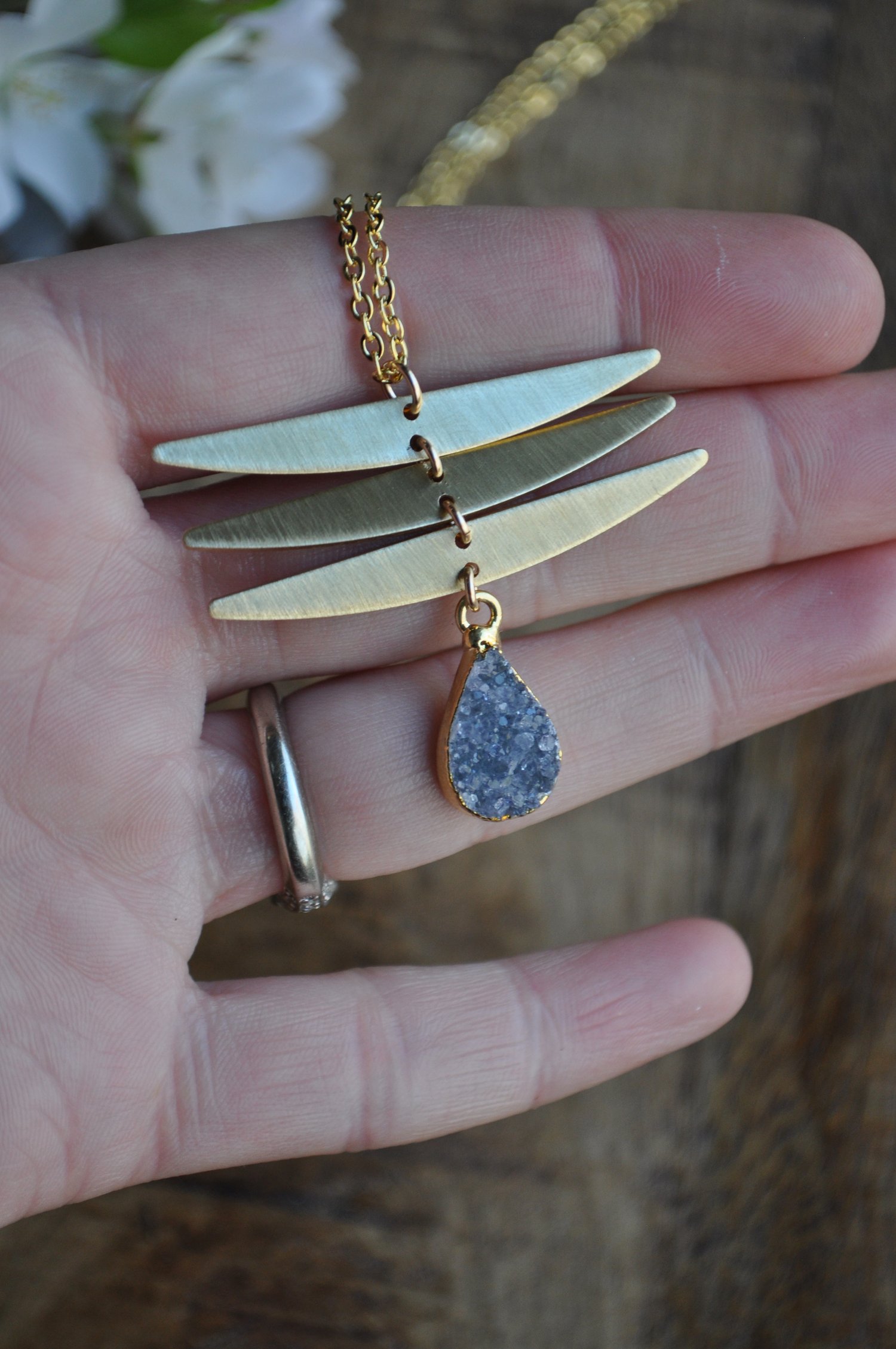 Image of The Dragonfly Necklace Gray Druzy