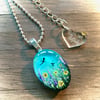 Summer Meadow with Sunflowers Hand Painted Resin Mini Pendant